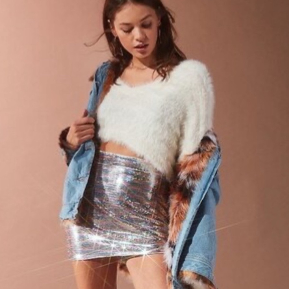 Urban Outfitters Rainbow Pastel Sequined Mini Skirt Size XS